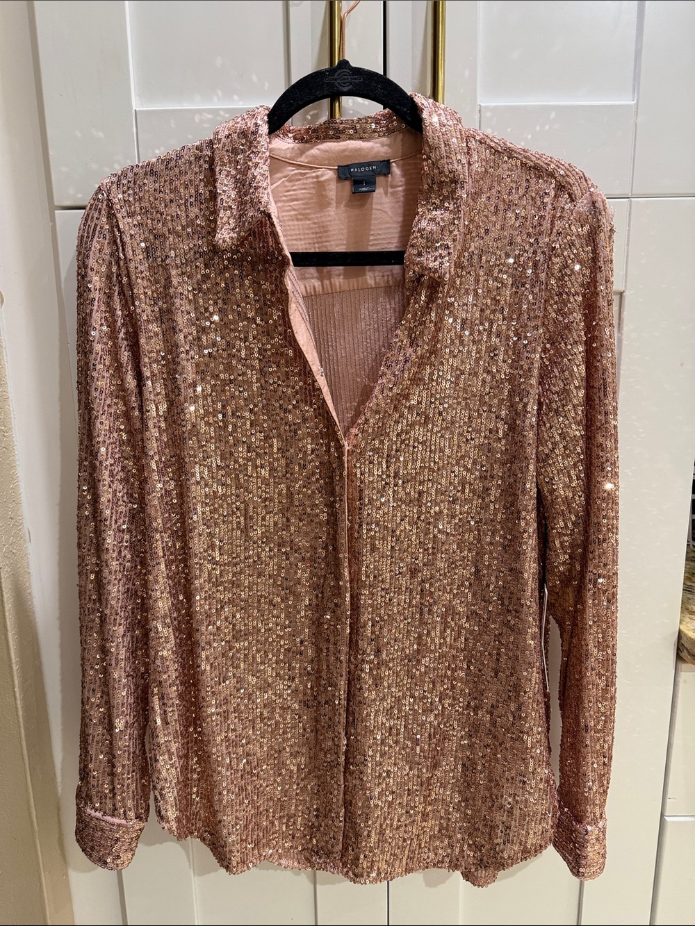 Halogen Rose Gold Sequin Button-Up Blouse